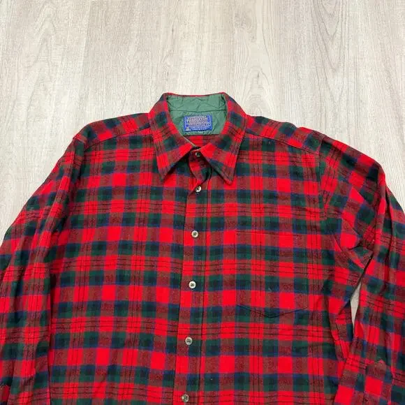Vintage Pendleton Wool Flannel Shirt Men's Large Red Green Tartan Plaid 90s USA - Picture 2 of 16